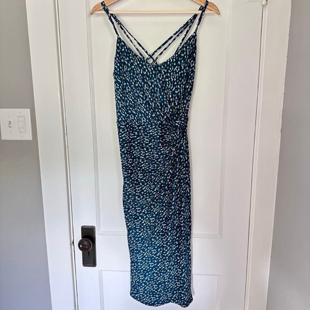 Nine Britton Strappy Faux Wrap Midi Dress Size M Teal/White Brunch Travel Summer